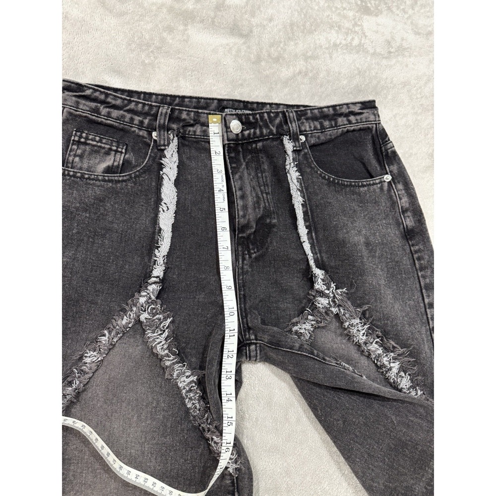 PrettyLittleThing Washed Black Frayed Raw Seam Wide Leg Jeans Y2K Grunge 8 Tall - Picture 6 of 8